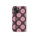 Funda tipo cartera de cuero vegano para iPhone 13 Mini – diseño Polka Dot en rosa ciruela