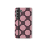 Funda tipo cartera de cuero vegano para Samsung Galaxy S22 - Pink Plum Polka Dot Design