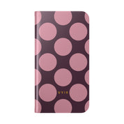 iPhone 15 Pro Max Vegan Leather Wallet Case – Pink Plum Polka Dot Design - VYIR