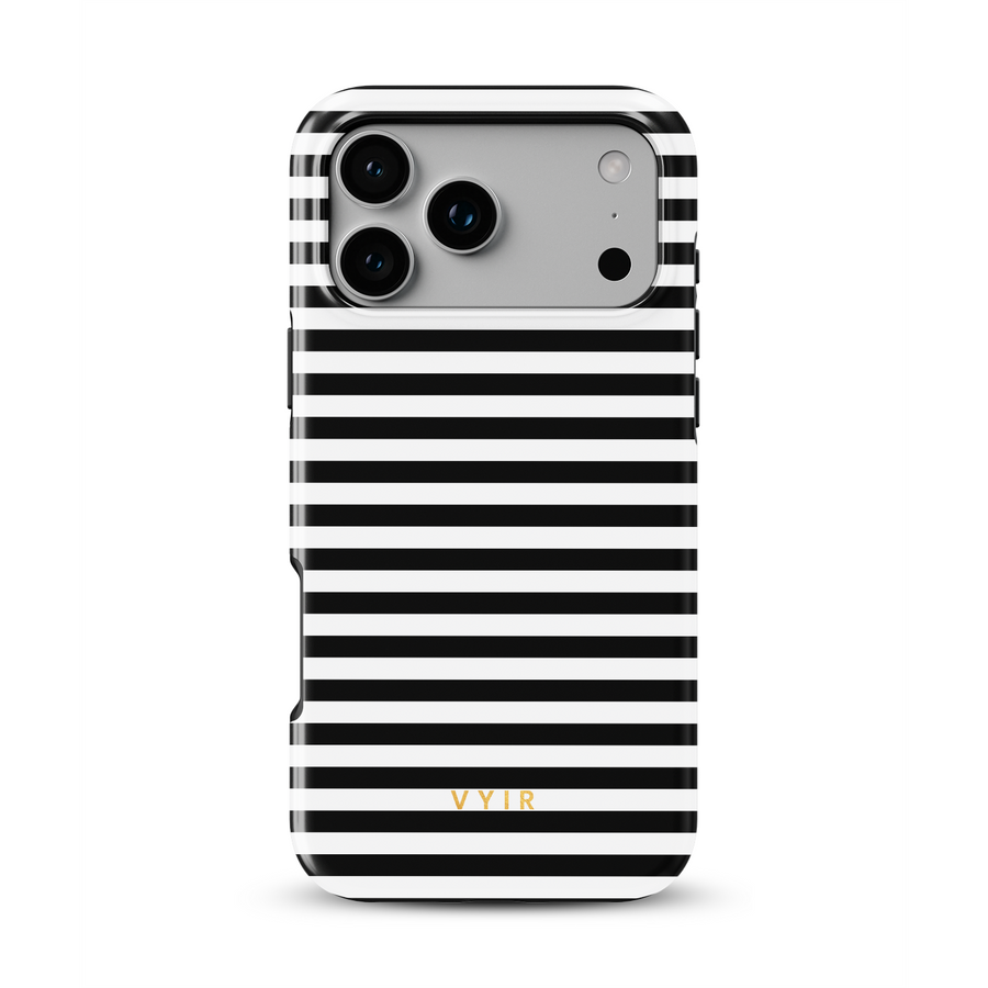 Horizontal Stripes, Negro y blanco a rayas finas - Tough Funda MagSafe para iPhone