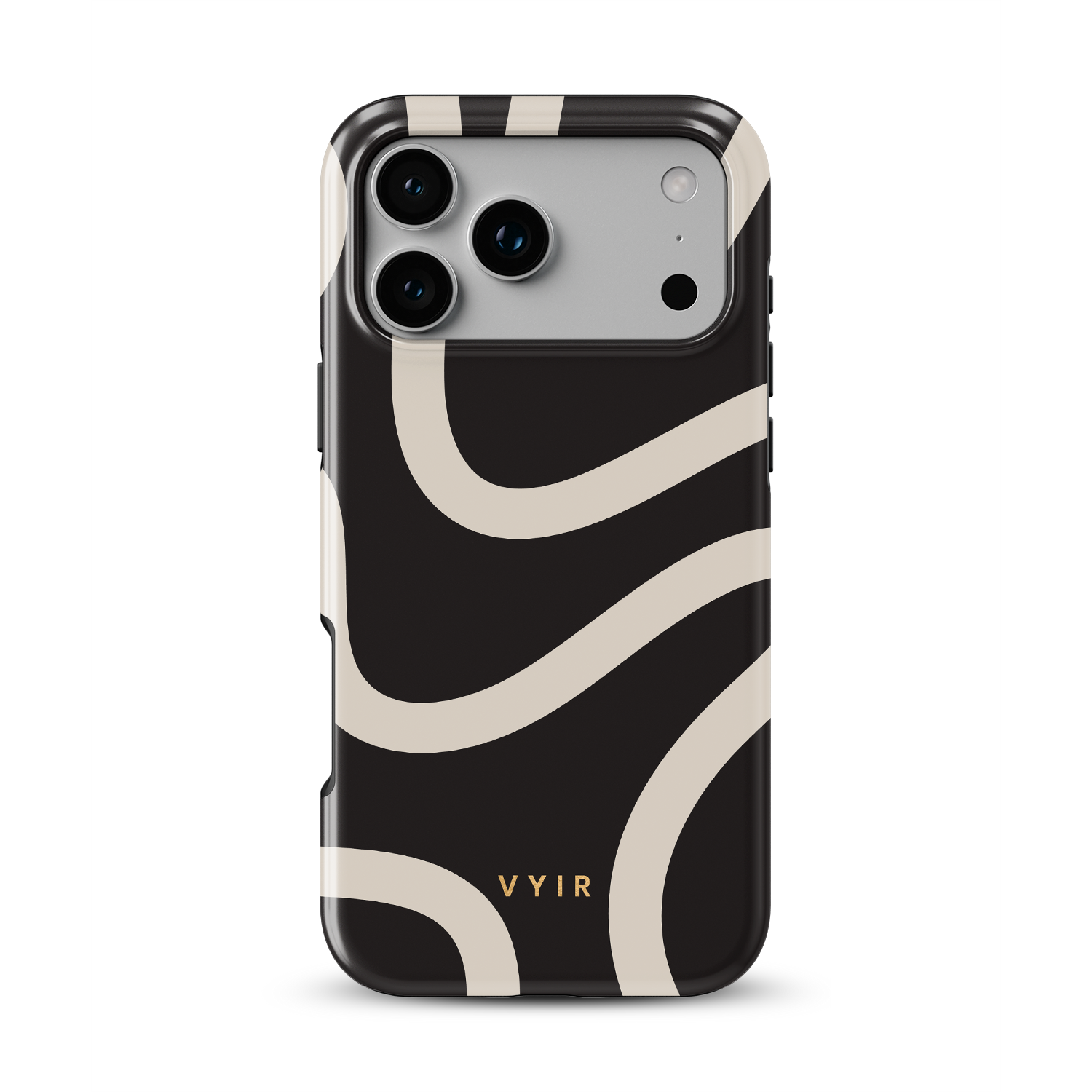 Swirl Lines, Black and Beige - Shockproof MagSafe iPhone Case - VYIR