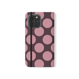 Funda tipo cartera de cuero vegano para iPhone 13 Pro Max – diseño Polka Dot en rosa ciruela