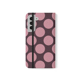 Funda tipo cartera de cuero vegano para Samsung Galaxy S22 Plus - Pink Plum Polka Dot Design