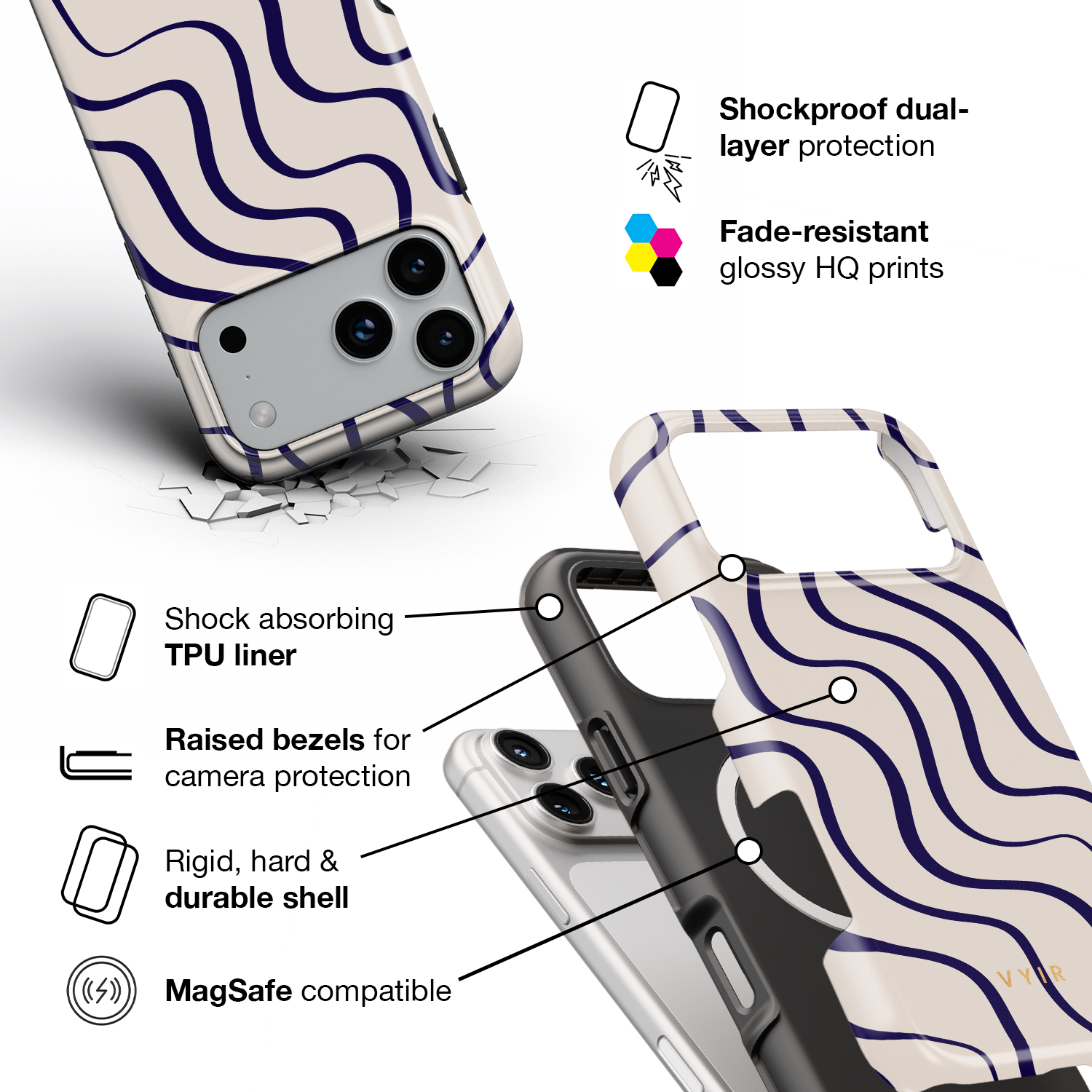 Swirl Lines, Old Money - Shockproof MagSafe iPhone Case - VYIR