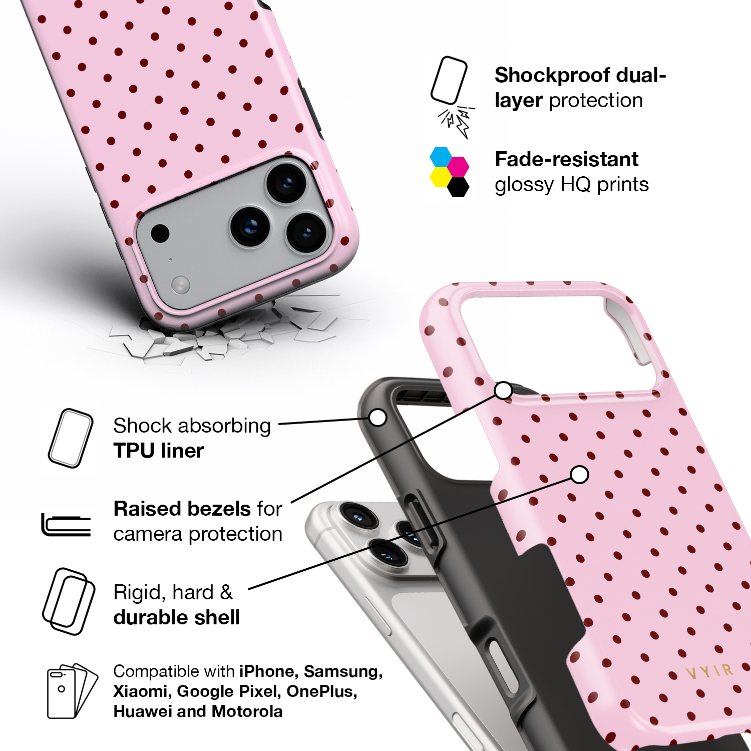 Tiny Polka Dots, Candy Pink - Shockproof Phone Case - VYIR