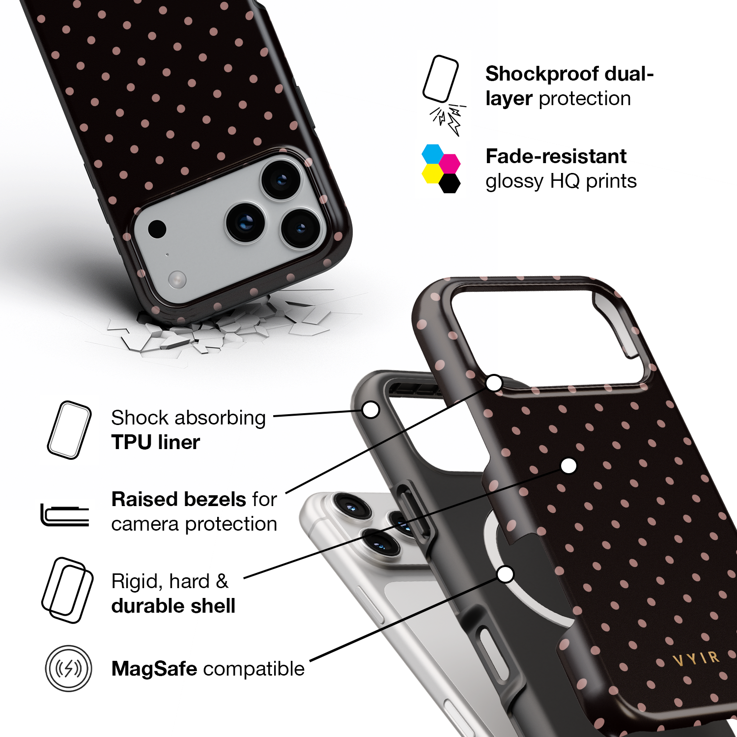 Tiny Polka Dots, Chocolate - Shockproof MagSafe iPhone Case - VYIR