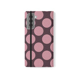 Funda tipo cartera de cuero vegano para Samsung Galaxy S21 Plus - Pink Plum Polka Dot Design
