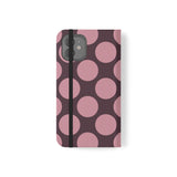 Funda tipo cartera de cuero vegano para iPhone 12 – diseño Polka Dot en rosa ciruela