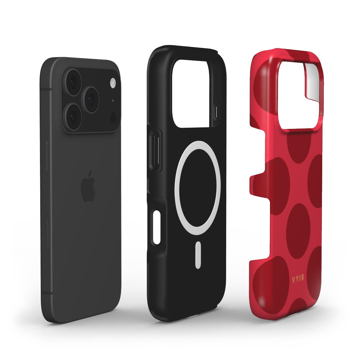 Large Polka Dots, Crimson Red - Shockproof MagSafe iPhone Case - VYIR
