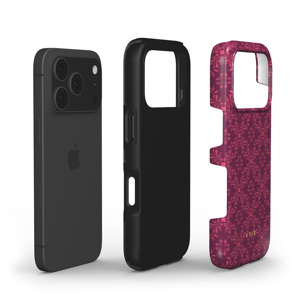 Ornate Bloom, Burgundy - Shockproof Phone Case - VYIR