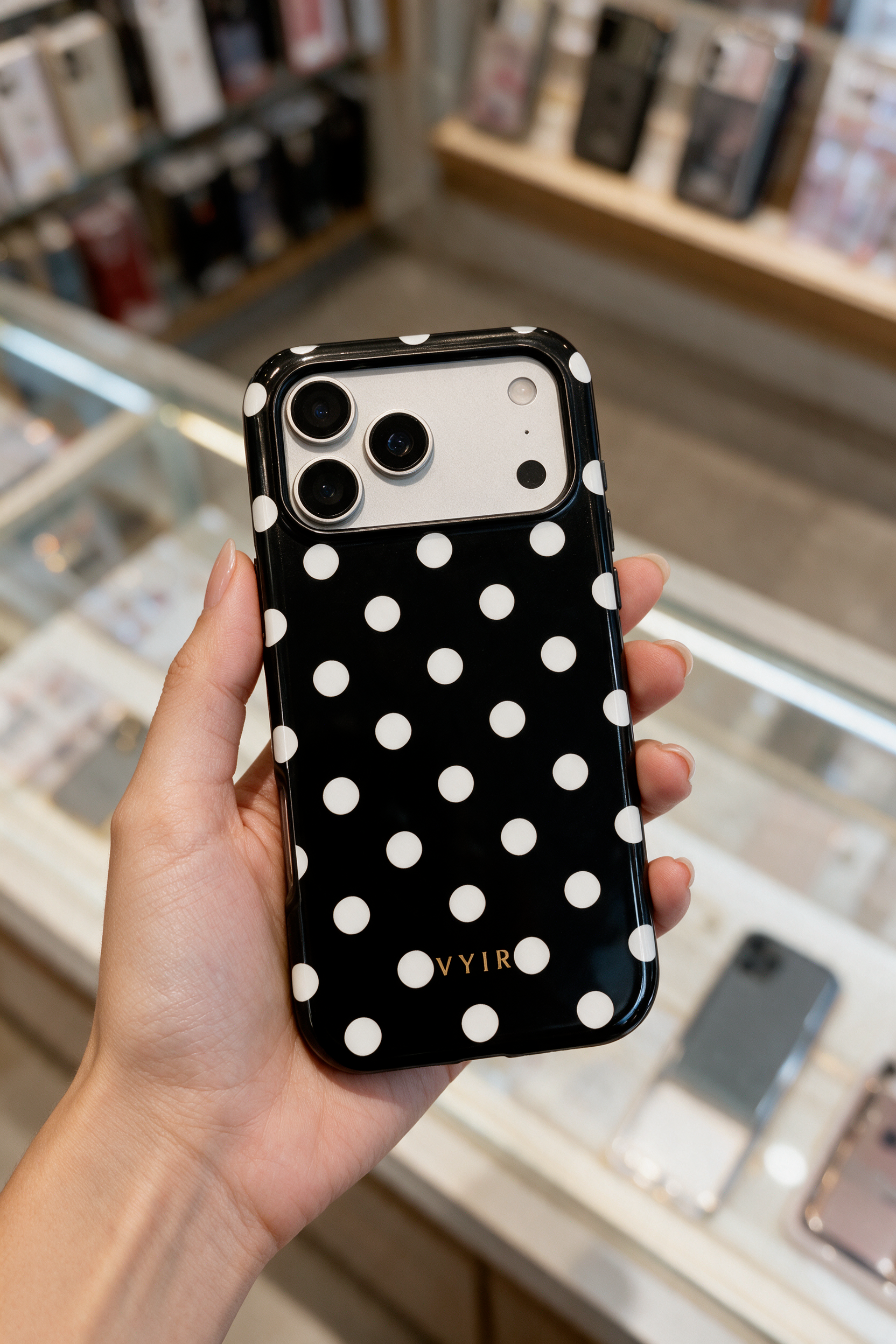 Classic Polka Dots, Black Noir - Tough Funda MagSafe para iPhone