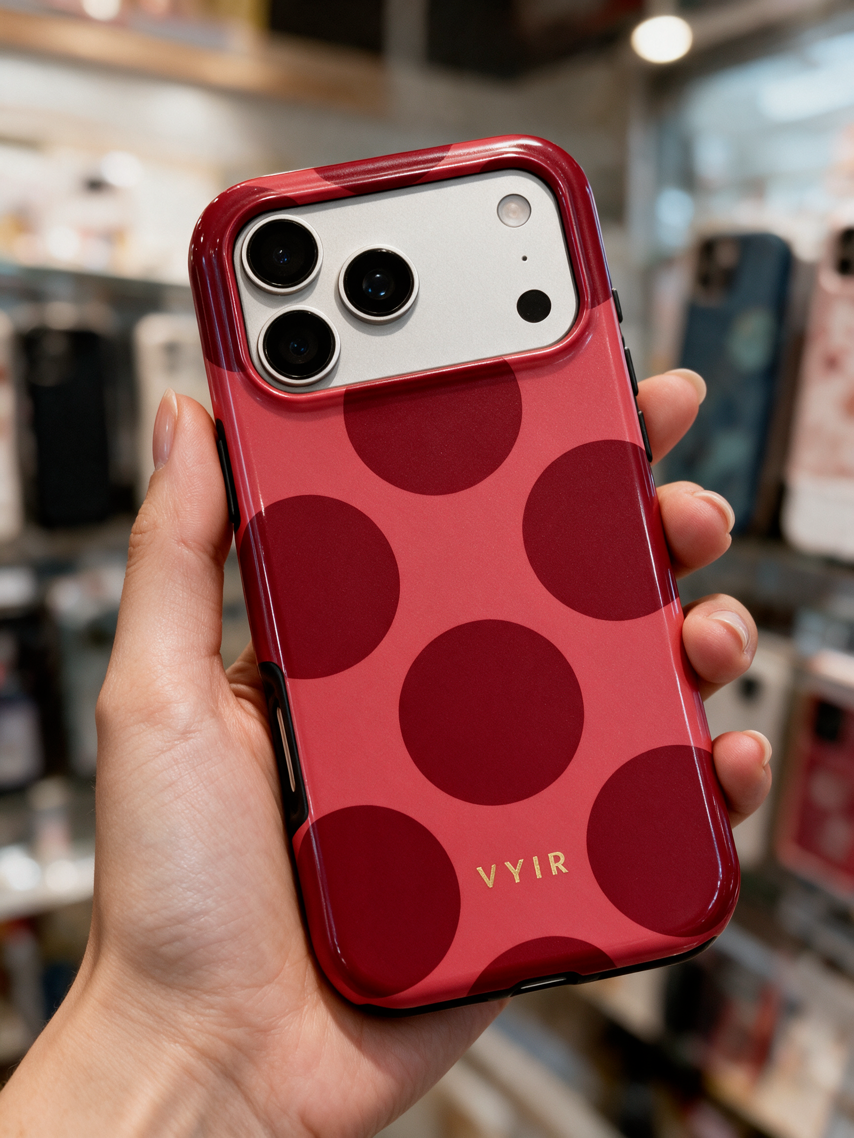 Large Polka Dots, Rojo carmesí - Tough Funda para móvil